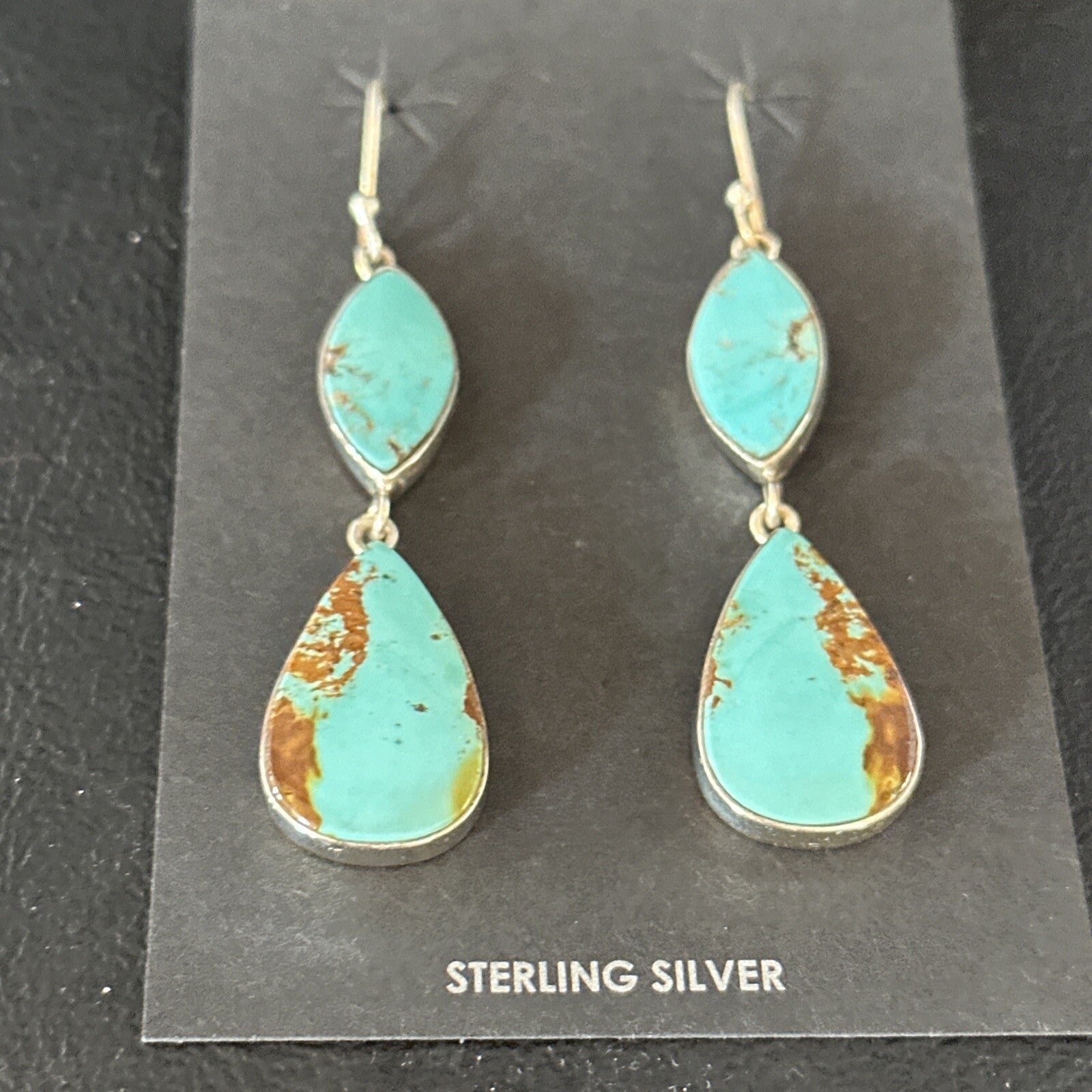 Blue Kingman Turquoise Navajo Sterling Silver Dangle Earrings 14577