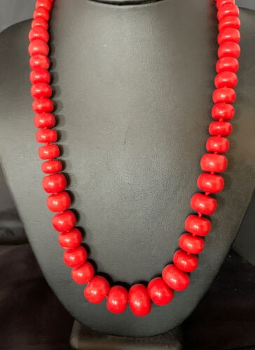 Navajo Graduated Bamboo Coral Strand Necklace Sterling Silver 23" 13521