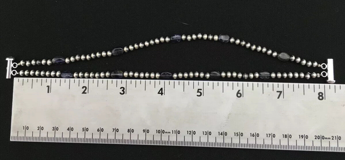Navajo Sterling Silver Beads Labradorite Bead Bracelet 8" 01288