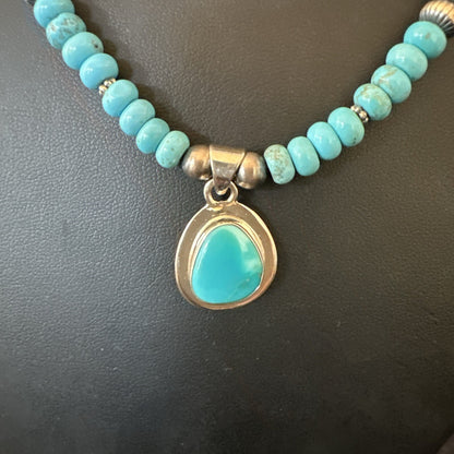 WoMens Blue Kingman Turquoise Pendant Navajo Sterling Silver Necklace 21" 18422