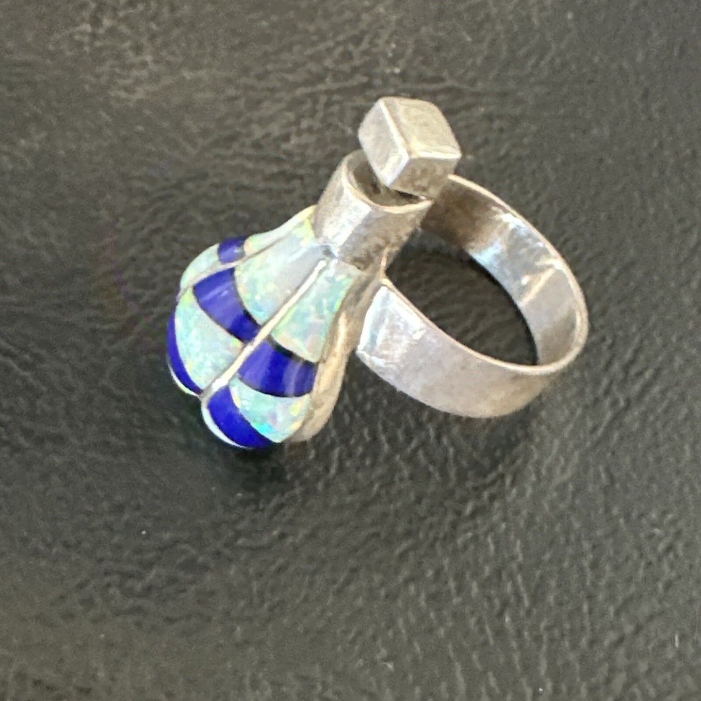 Navajo Balloon Blue Lapis White Opal Inlay Band Ring Sz 6 18188