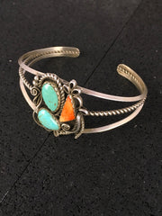 Spiny Oyster Turquoise Navajo Bracelet | Sterling Silver | Authentic Native American Handmade | 08846