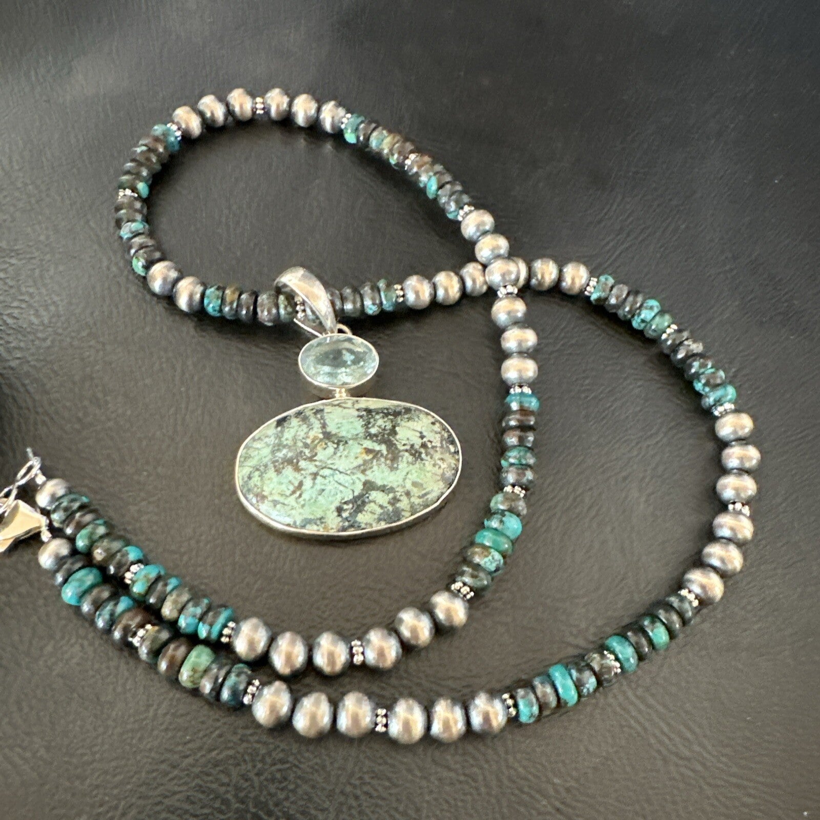 Mens Blue Spiderweb Turquoise Pendant Navajo Sterling Silver Necklace 18067