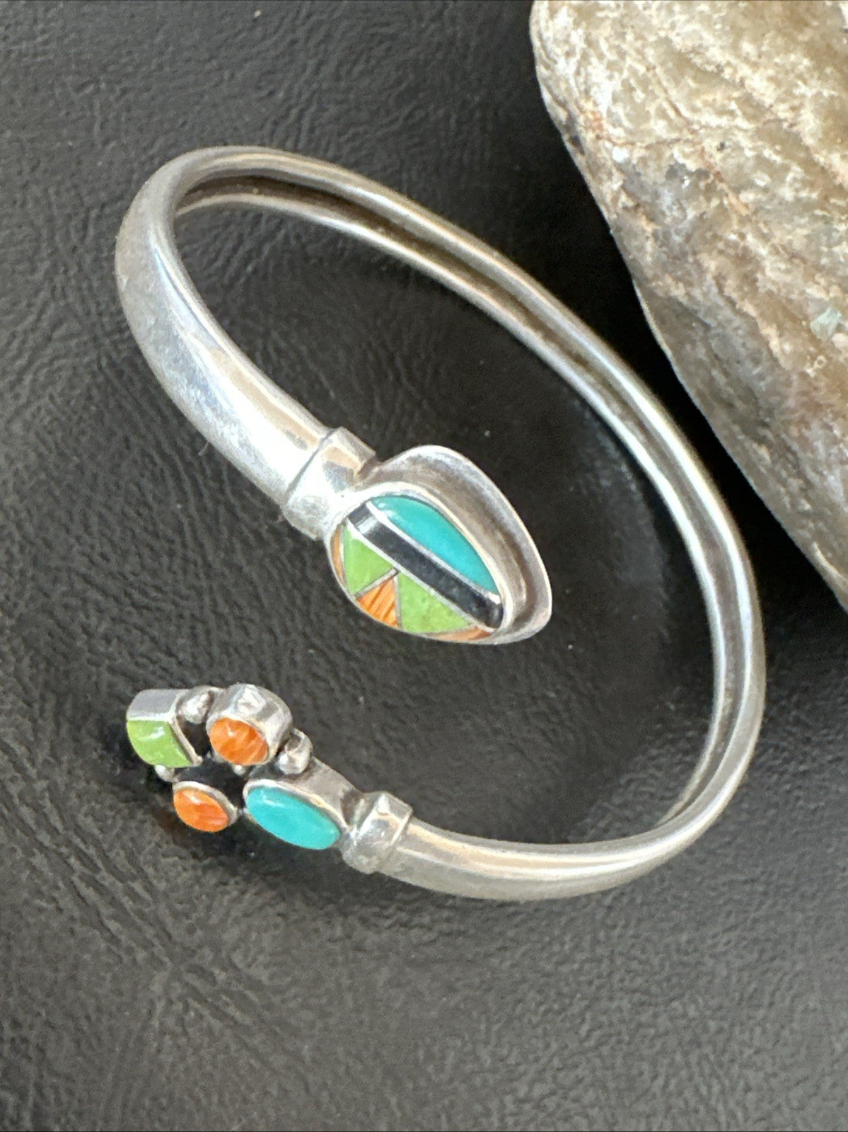 Mens Womens MulticolorNavajo Sterling Silver Cluster Cuff Bracelet 7" 19698