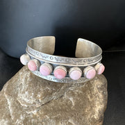 Navajo Pink Conch Cluster Cuff Bracelet | Sterling Silver | Authentic Native American Handmade | 18863