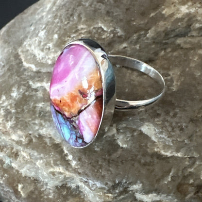 Blue Turquoise Spiny Oyster Southwestern Sterling Silver Ring Size 8 18438