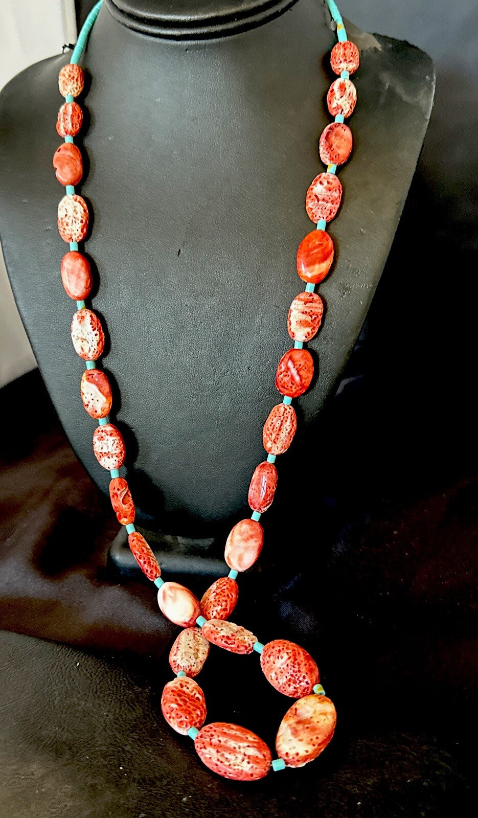 New Red Spiny Oyster Turquoise Heishi Navajo Sterling Silver Necklace 32" 17766