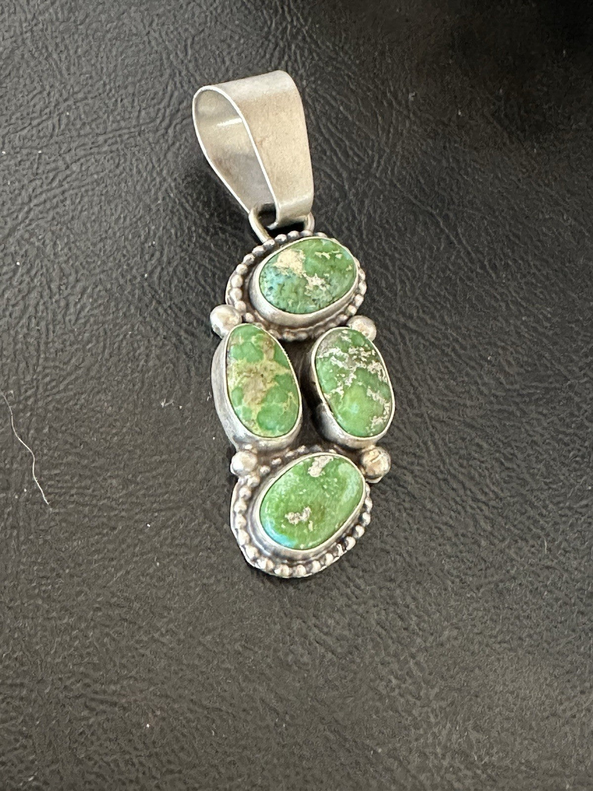 Green Sonoran Gold Turquoise Navajo Sterling Silver 925 Cluster Pendant 19400