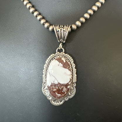 Wild Horse Turquoise Pendant Sterling Silver Beads Necklace 18023