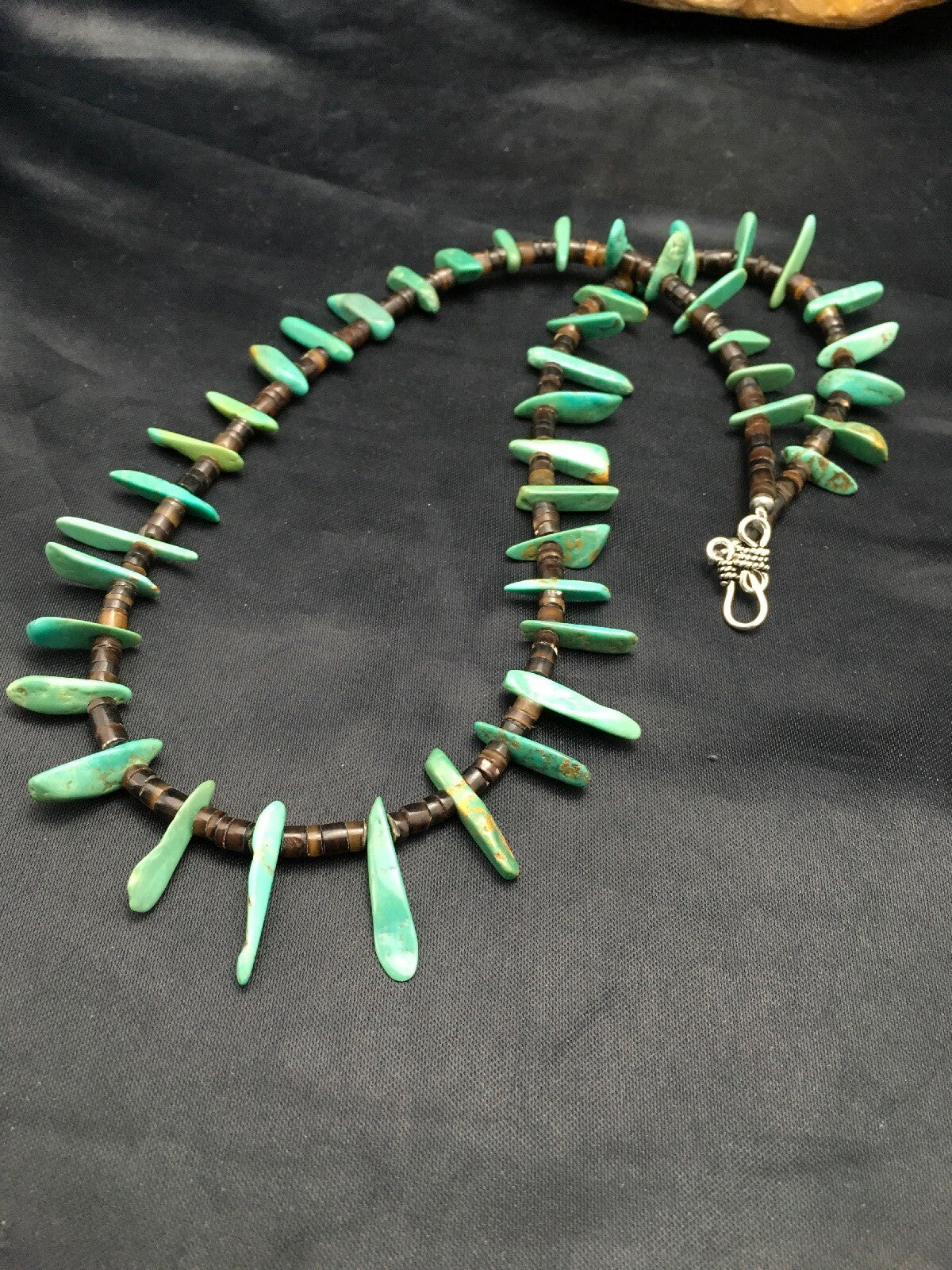 Native Green Turquoise & Bone Bead Navajo Sterling Silver Necklace 20" 03282