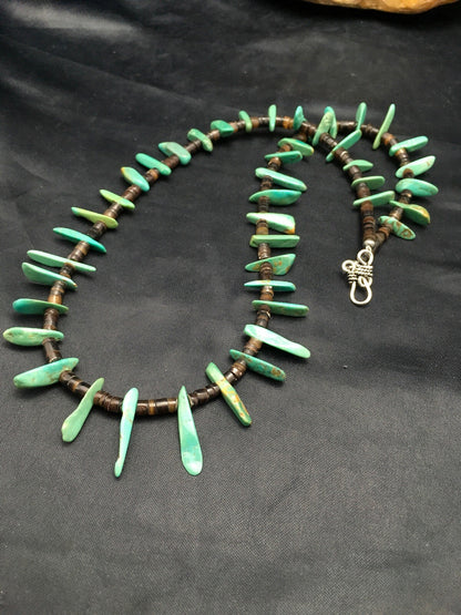Native Green Turquoise & Bone Bead Navajo Sterling Silver Necklace 20" 03282