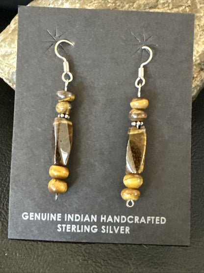 Brown Tigers Eye Southwestern Sterling Silver Earrings 18805