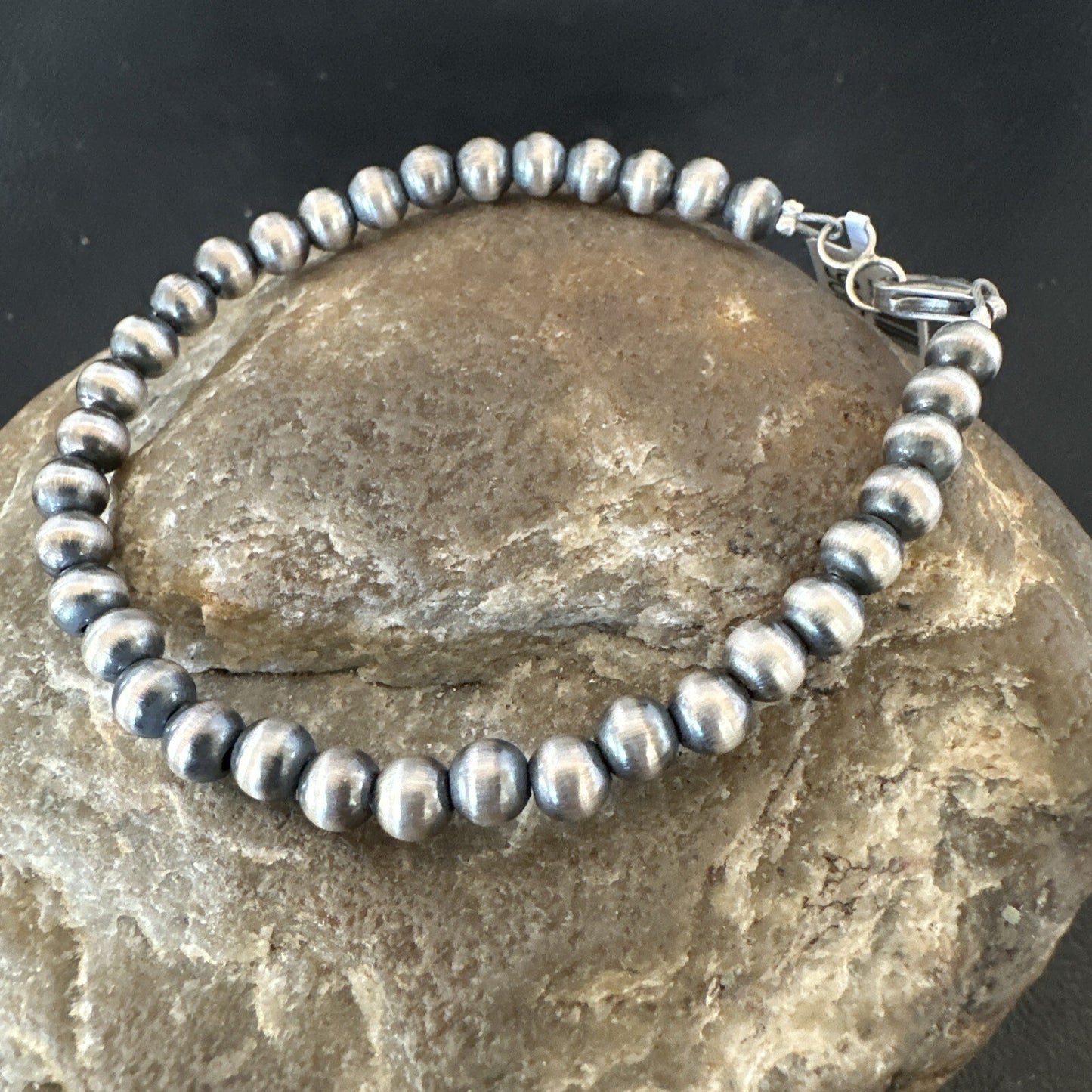 Native American Navajo 5mm Beads 7” Sterling Silver Bracelet 99957