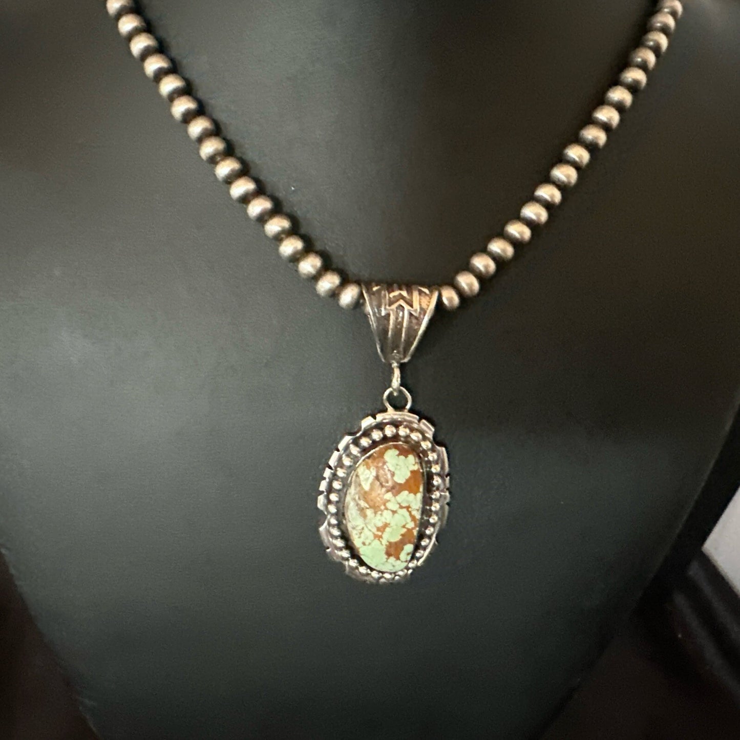 Blue Turquoise#8 Pendant Navajo Pearls Sterling Silver Necklace 18690
