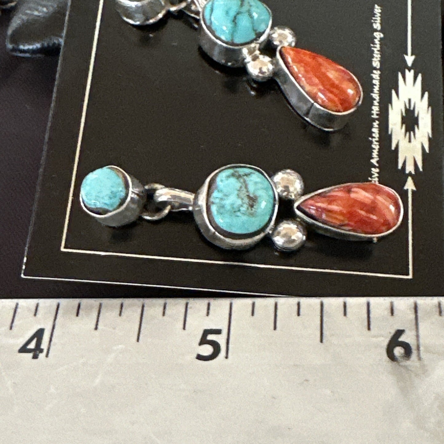 Blue Turquoise Red Spiny MultiColor Navajo Sterling Silver Inlay Earrings 18354
