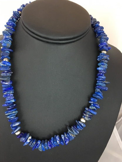 Mens Blue Lapis Lazuli Navajo Pearls Sterling Silver Necklace 08066