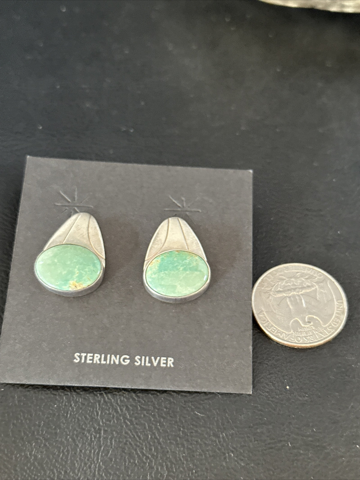 Navajo Green Turquoise Sterling Silver Dangle Earrings 14781