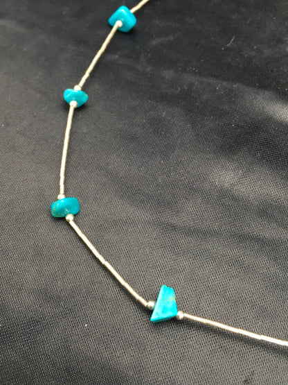 Girls Nugget Turquoise Liquid Sterling Silver Necklace 14" 02931