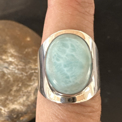 Womens Blue Larimar Navajo Sterling Silver Ring Size 8 17669