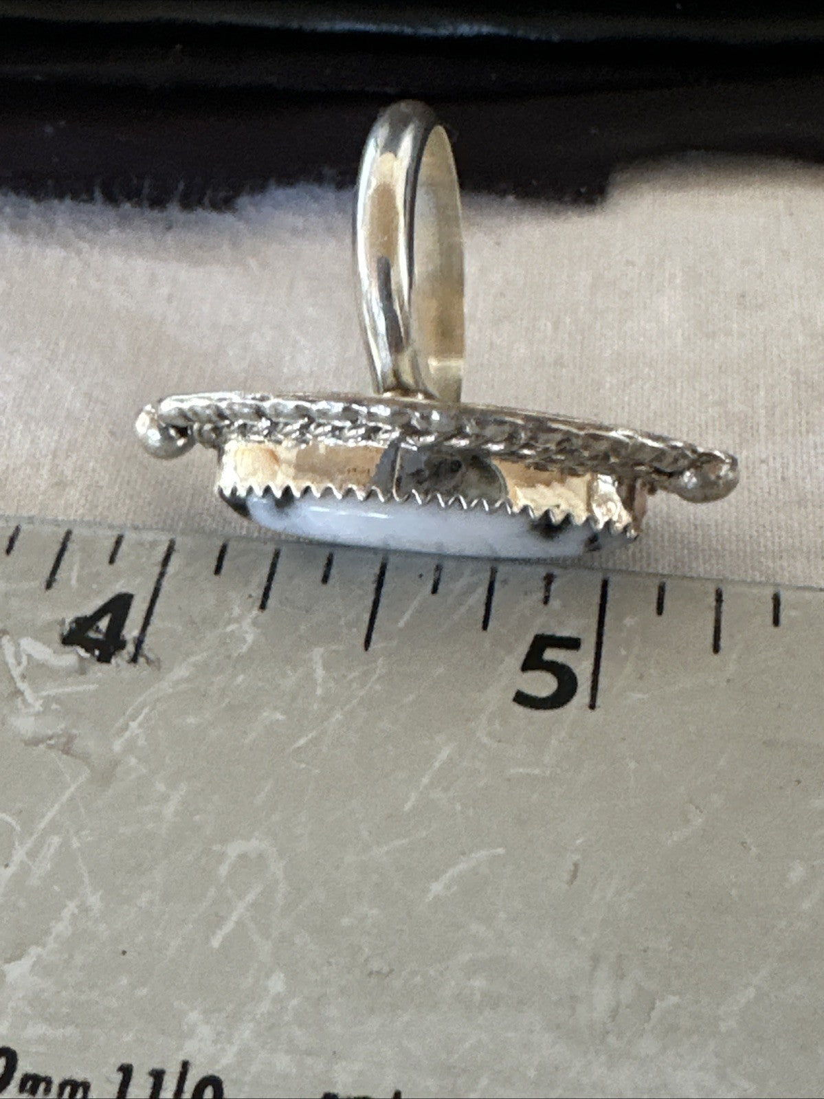 Black White Buffalo Turquoise Navajo Sterling Silver Ring Size 6.5 19804