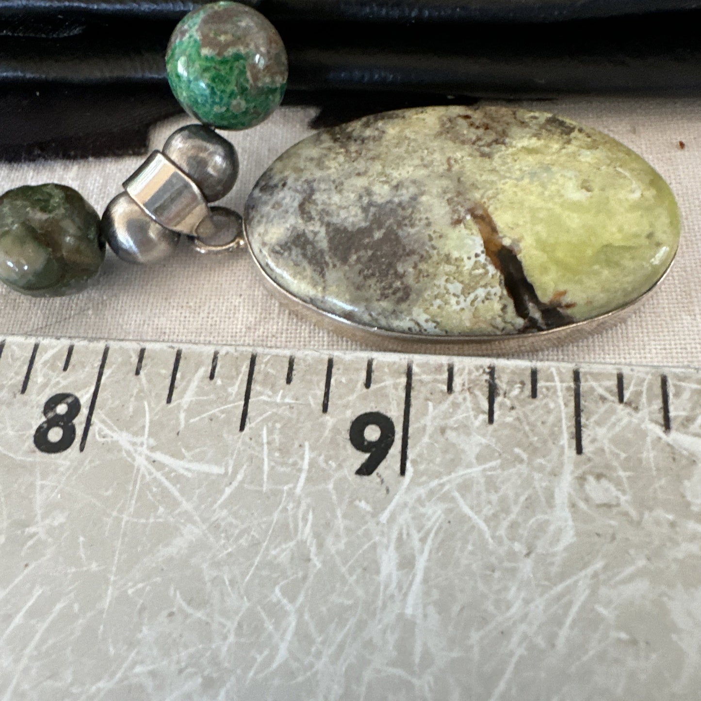 Green Gaspeite Pendant 10mm Turquoise Navajo Sterling Silver Necklace 20" 19679