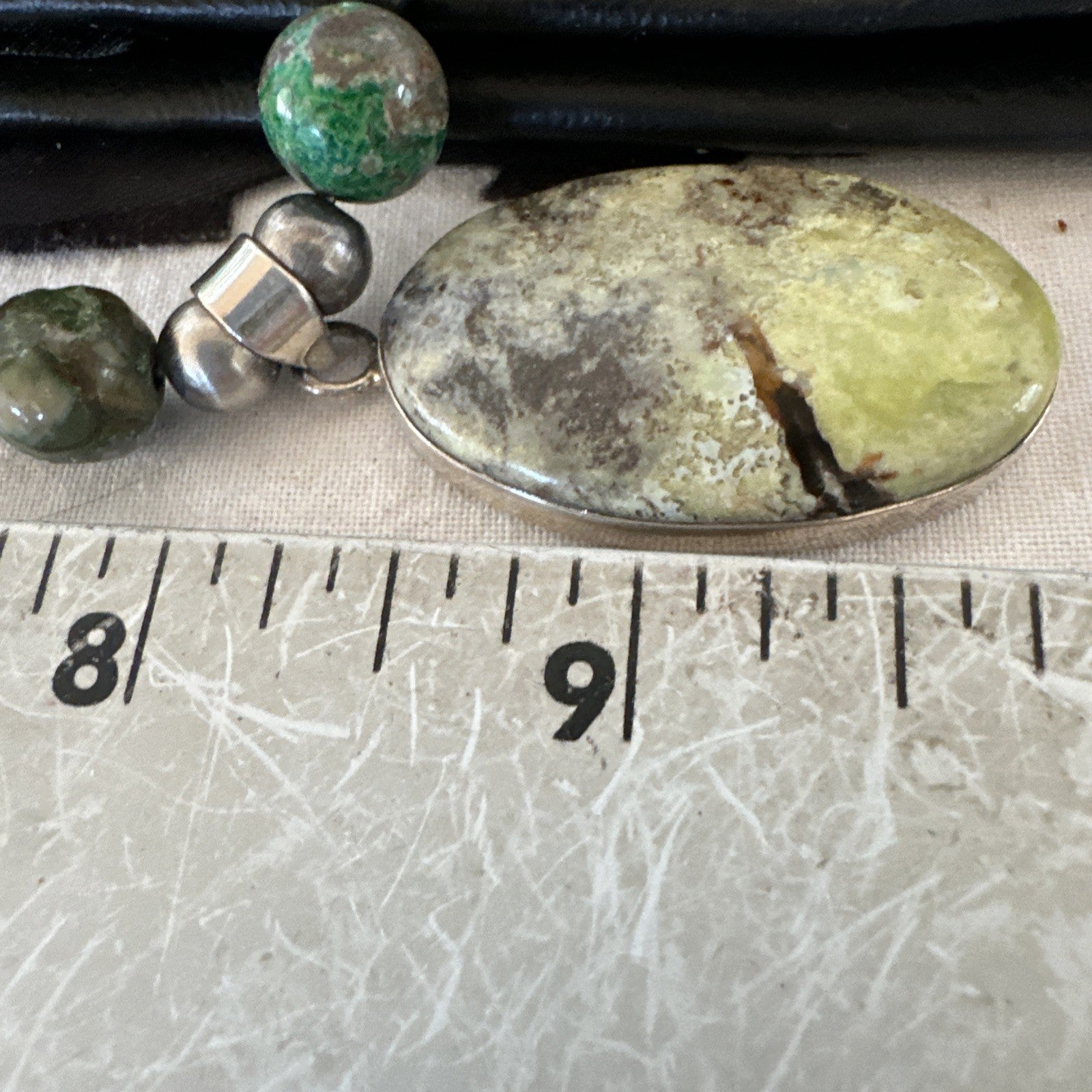 Green Gaspeite Pendant 10mm Turquoise Navajo Sterling Silver Necklace 20" 19679