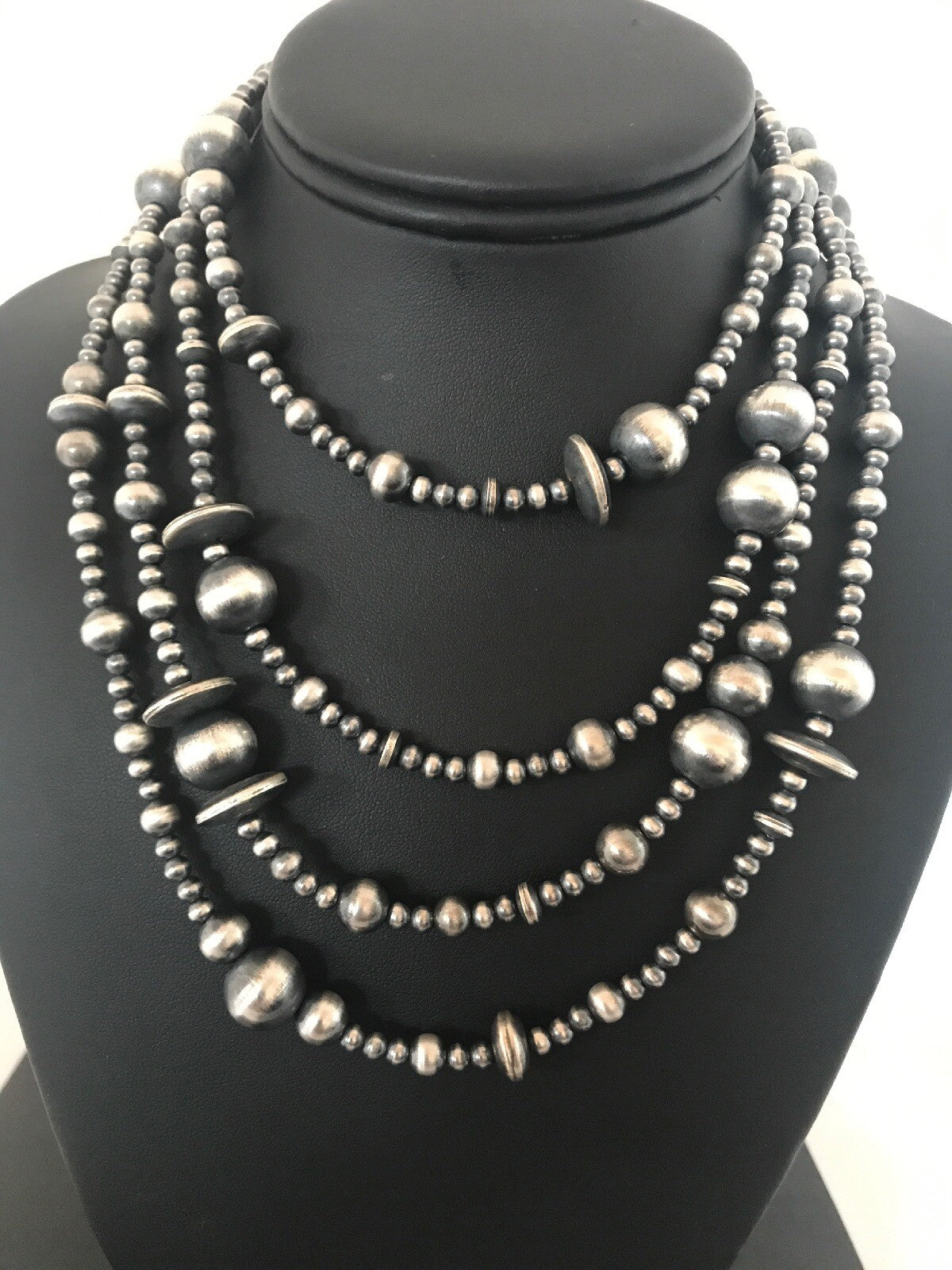 Native American Sterling Silver Navajo Mixed Beads 72" Necklace 92324