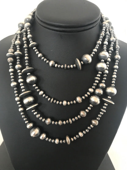 Native American Sterling Silver Navajo Mixed Beads 72" Necklace 92324