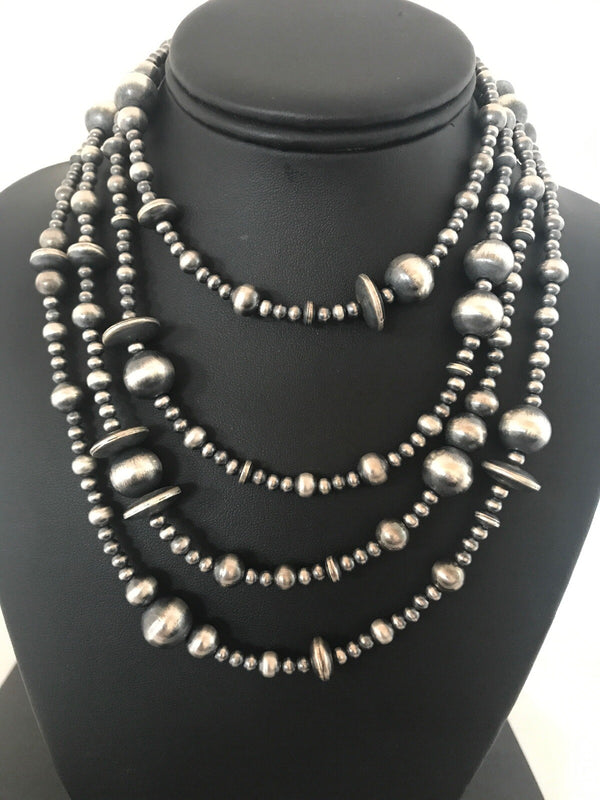 Navajo Mixed Beads 72"Necklace | Sterling Silver | Authentic Native American Handmade | 92324