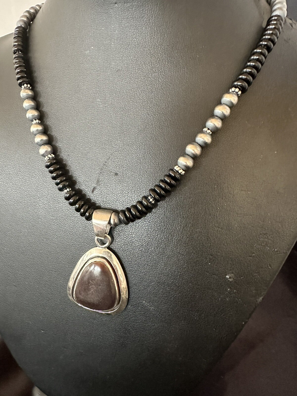 Mens Womens Black Stone Pendant Onyx Sterling Silver Beads Necklace 18334
