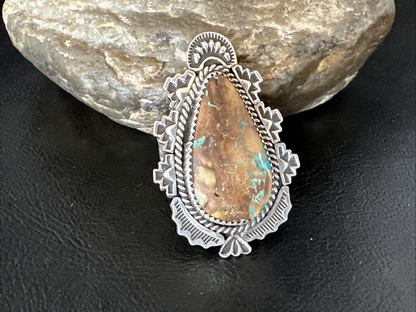 Navajo Sterling Silver Ribbon Boulder Green Turquoise Ring Size 11.5 19614
