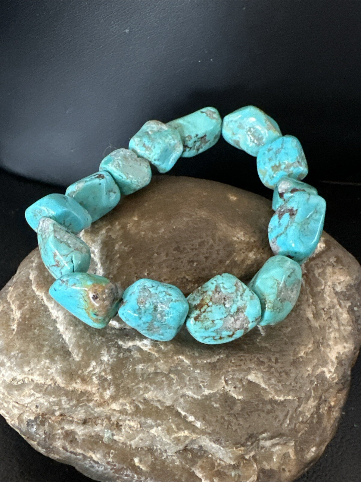Mens Womens Blue Turquoise Stretch Stone Friendship Bracelet 7" 18869