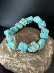 Men's Women's Blue Turquoise Stretch Stone Friendship Bracelet 7" | Authentic Native American Handmade | 18869