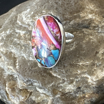 Blue Turquoise Spiny Oyster Southwestern Sterling Silver Ring Size 6 18475