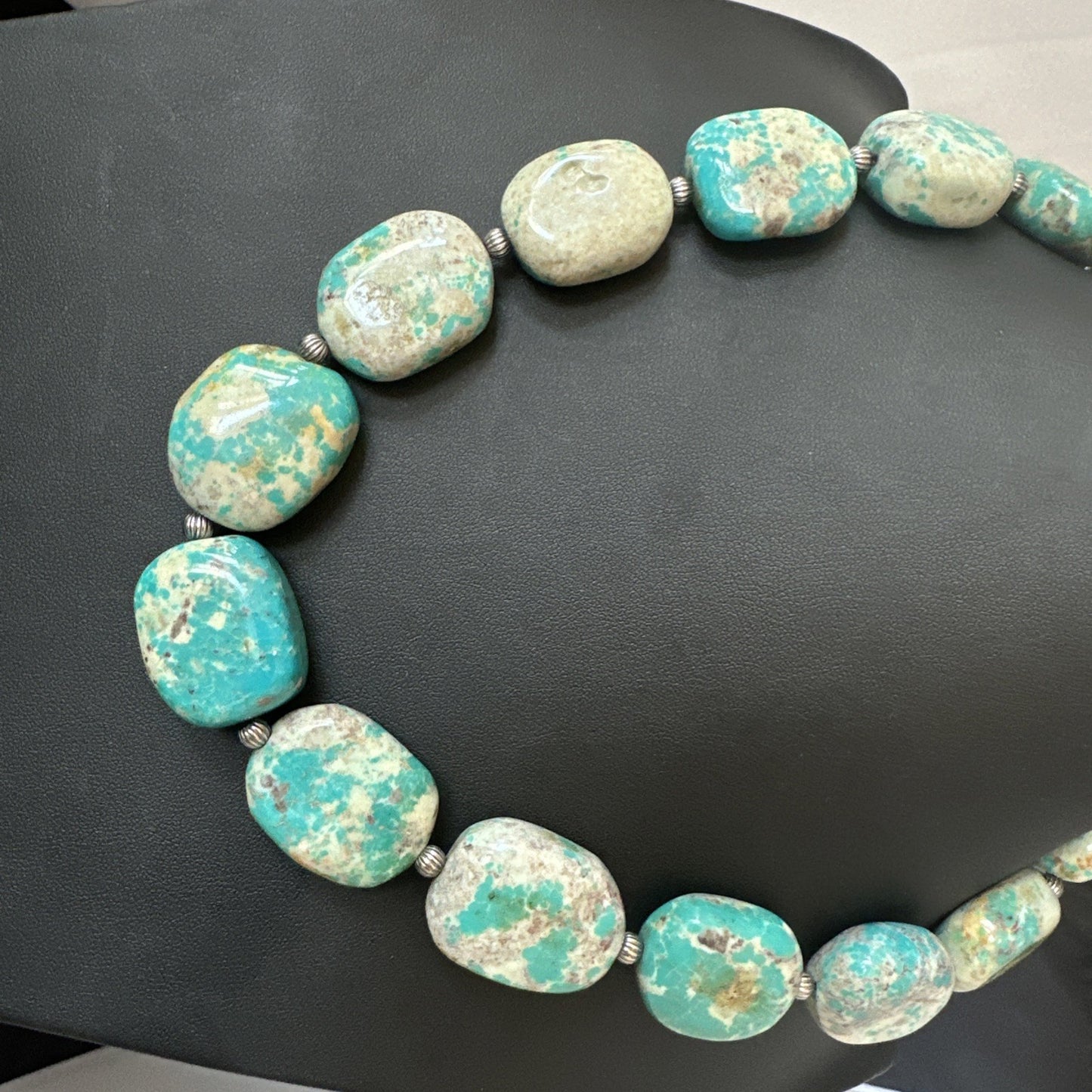 Mens Womens Chunky Blue Turquoise Navajo Sterling Silver Necklace 21” 19579