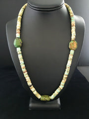 Men's Green Turquoise Chunky Navajo Heishi Necklace 22" | Sterling Silver | Authentic Native American Handmade | 1781