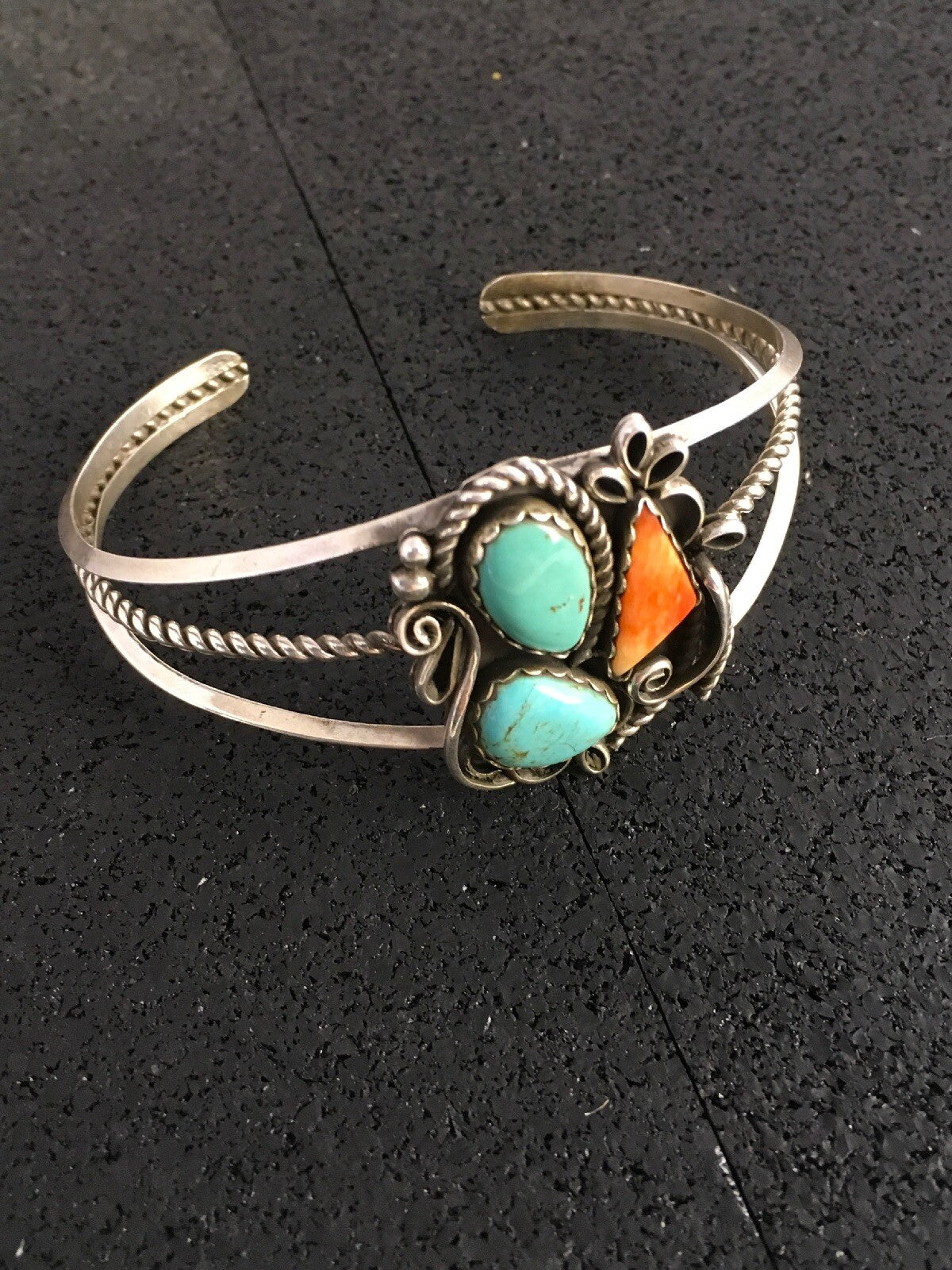Spiny Oyster & Turquoise Navajo Sterling Silver Bracelet 08846