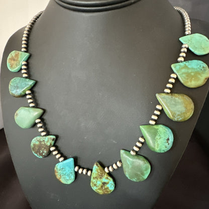 Blue Green Turquoise Teardrop Navajo Pearls Sterling Silver Necklace 14390