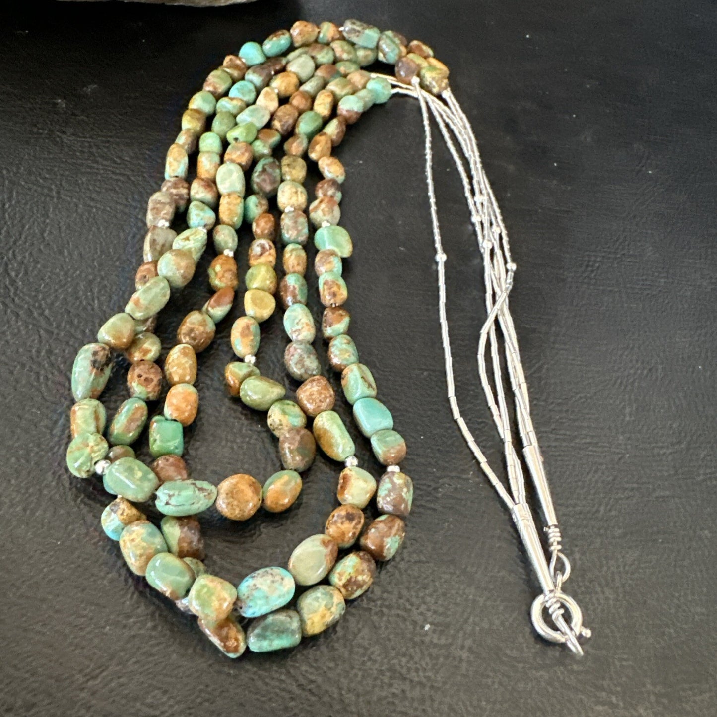 Sterling Silver Beads Heishi Green Turquoise 3 Strands Necklace 18821