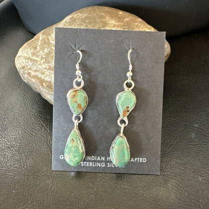 Green Royston Turquoise Navajo Sterling Silver Dangle Earrings 19405