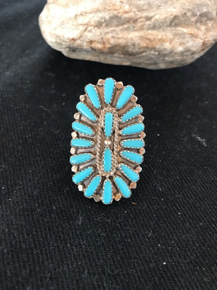 Blue Turquoise Southwestern Sterling Silver Cluster Ring Size 7.5 03471