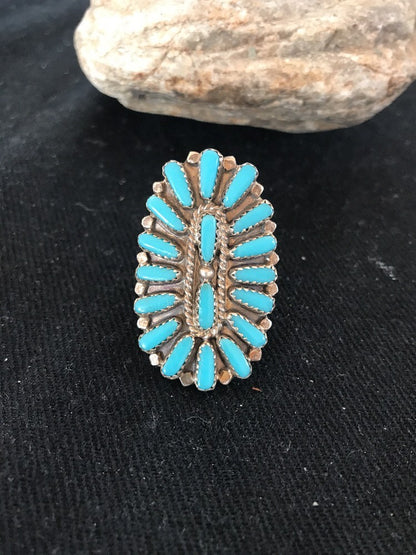 Blue Turquoise Southwestern Sterling Silver Cluster Ring Size 7.5 03471