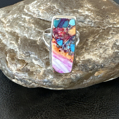 Blue Turquoise Spiny Oyster Navajo Sterling Silver Ring Size 7 18223