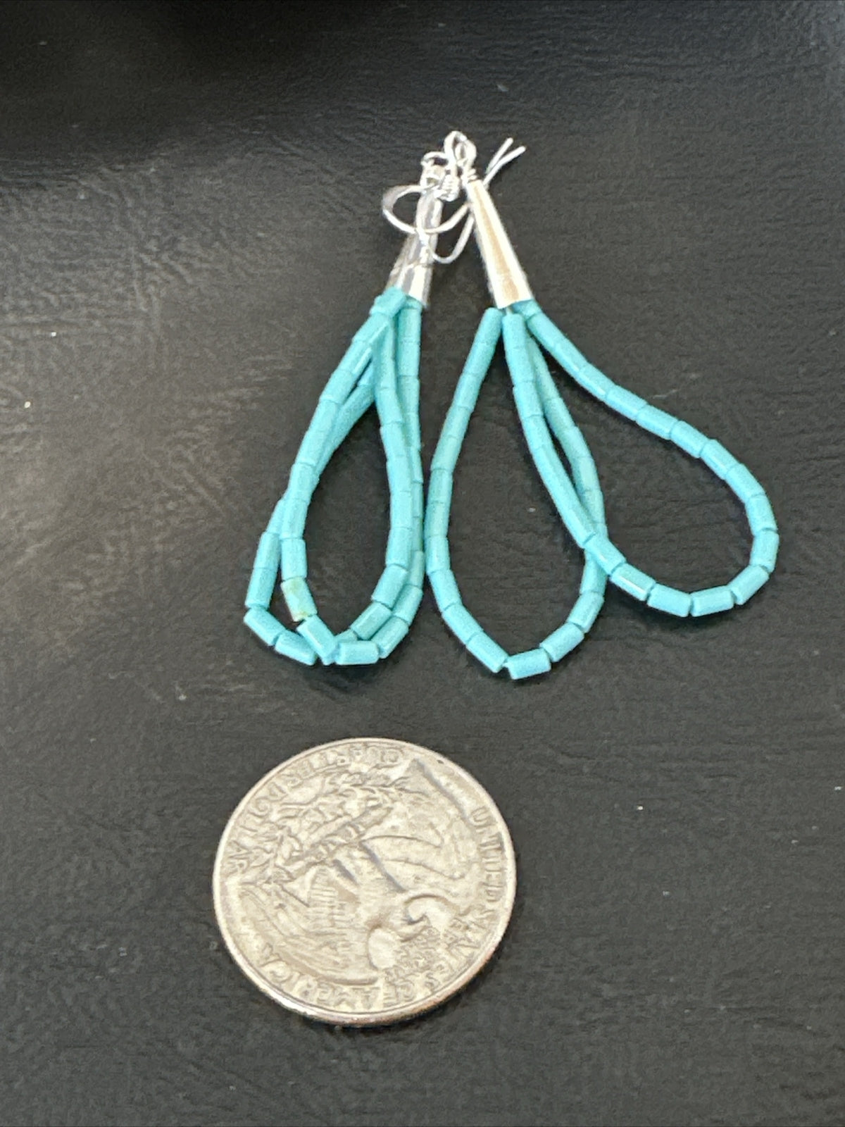 Heishi Dangle Blue Turquoise Sterling Earrings 2” 17955