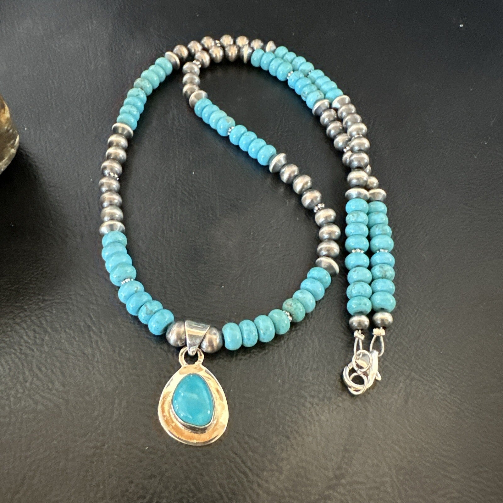 WoMens Blue Kingman Turquoise Pendant Navajo Sterling Silver Necklace 21" 18150