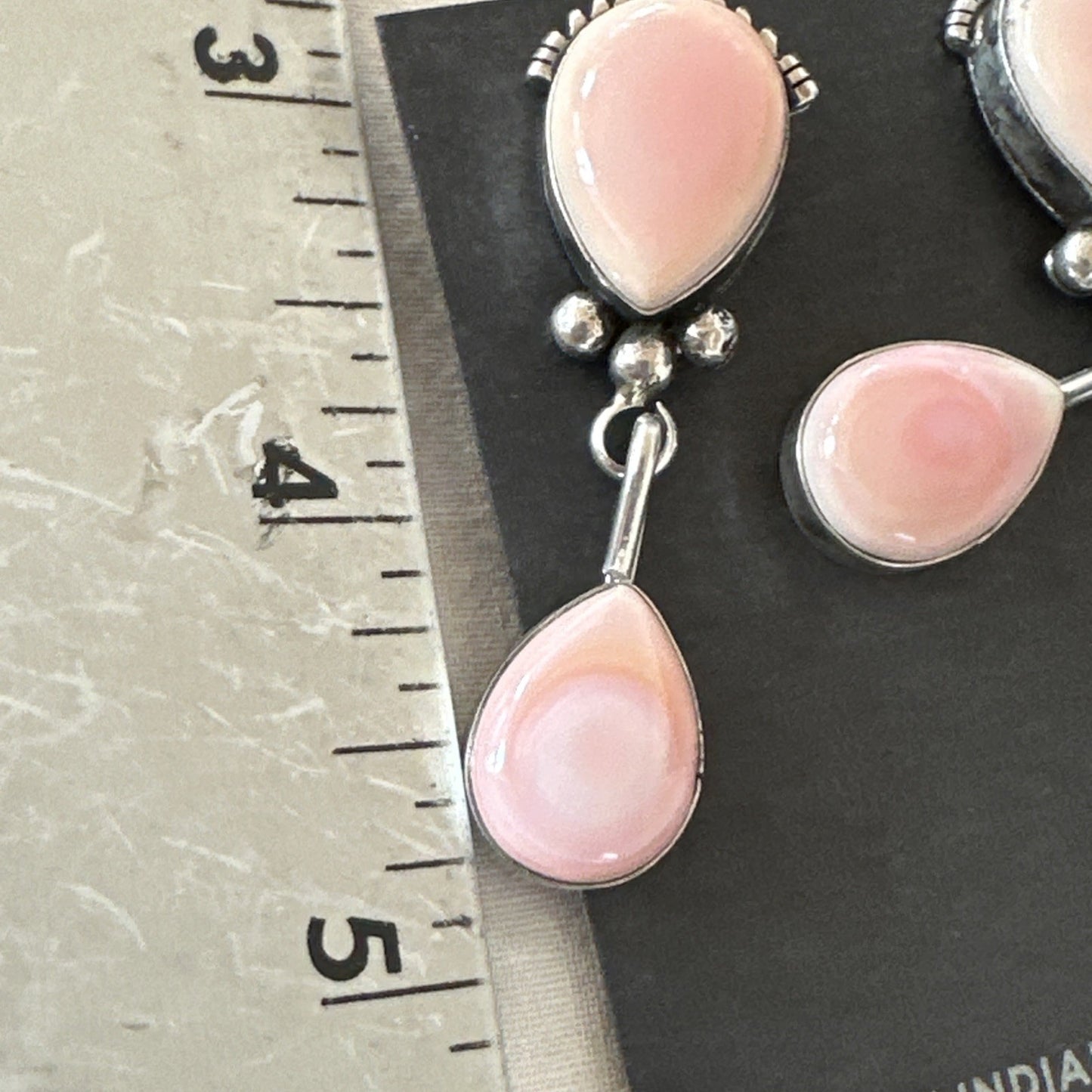Yazzie Pink Queen Conch Navajo Sterling Silver Post Dangle Earrings 19796