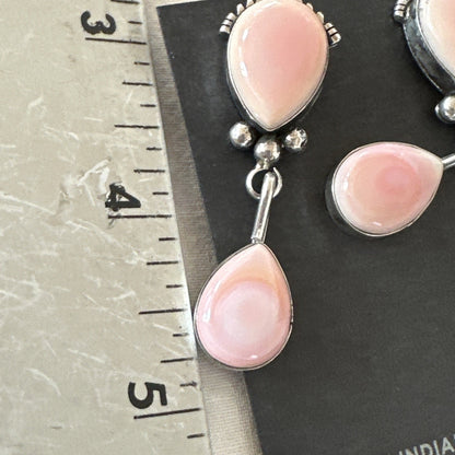 Yazzie Pink Queen Conch Navajo Sterling Silver Post Dangle Earrings 19796