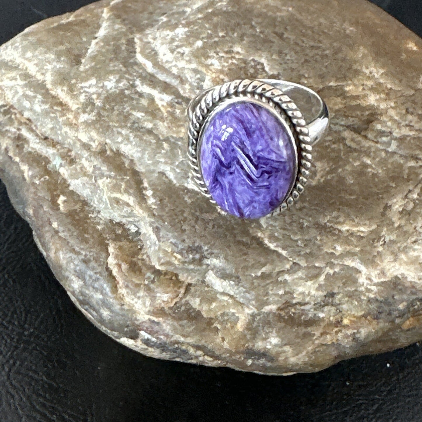 Womens Purple Charoite Navajo Sterling Silver Oval Ring Adjustable Size 9 17246