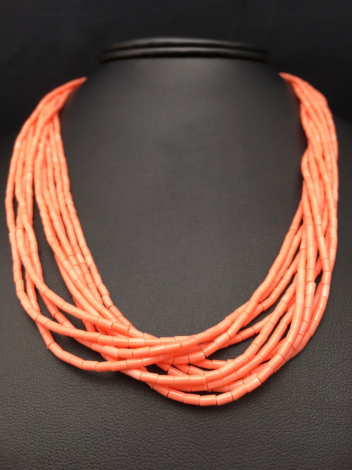 Native American Pink Coral Navajo Sterling Silver Necklace 10 Strand 4388