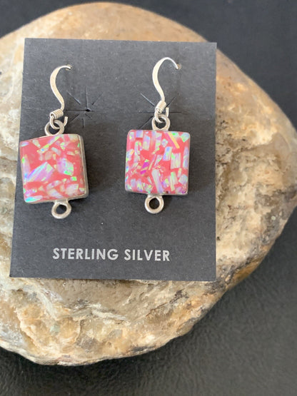 Womens Pink Opal Navajo Sterling Silver Dangle Drop Earrings 0.5" 12752
